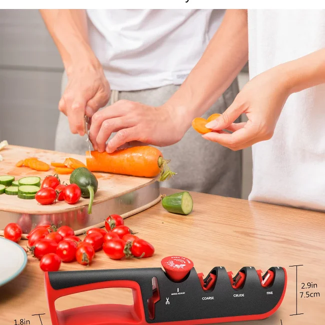 Dropship Knife Sharpener 3 Stage Kitchen Chef Knife And Scissor Sharpeners  Restore Knives Or Shears Blades Quickly Safely With Adjustable Angle Button  For Various Household Knives Shear Gray to Sell Online at