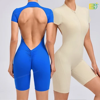 New Backless Tummy Control Sleeveless Jumpsuits Lizvette V Back Scrunch Yoga Romper One Piece Workout Jumpsuits for Women