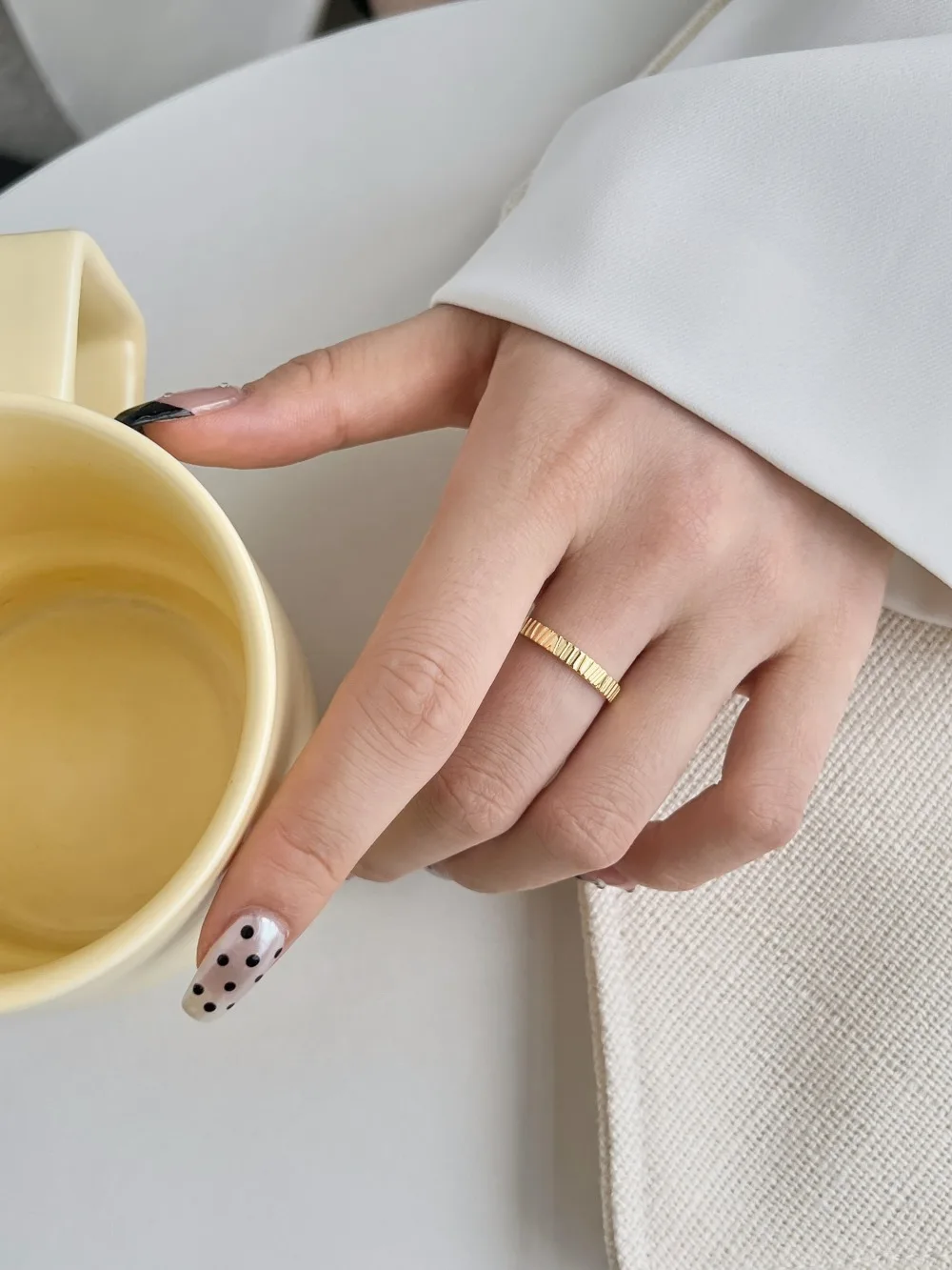 KAKODIY Simple Design 925 Sterling Silver Ring Rhodium 18K Gold Textured Ring Daily Gift Anniversary Birthday Sale detail 5