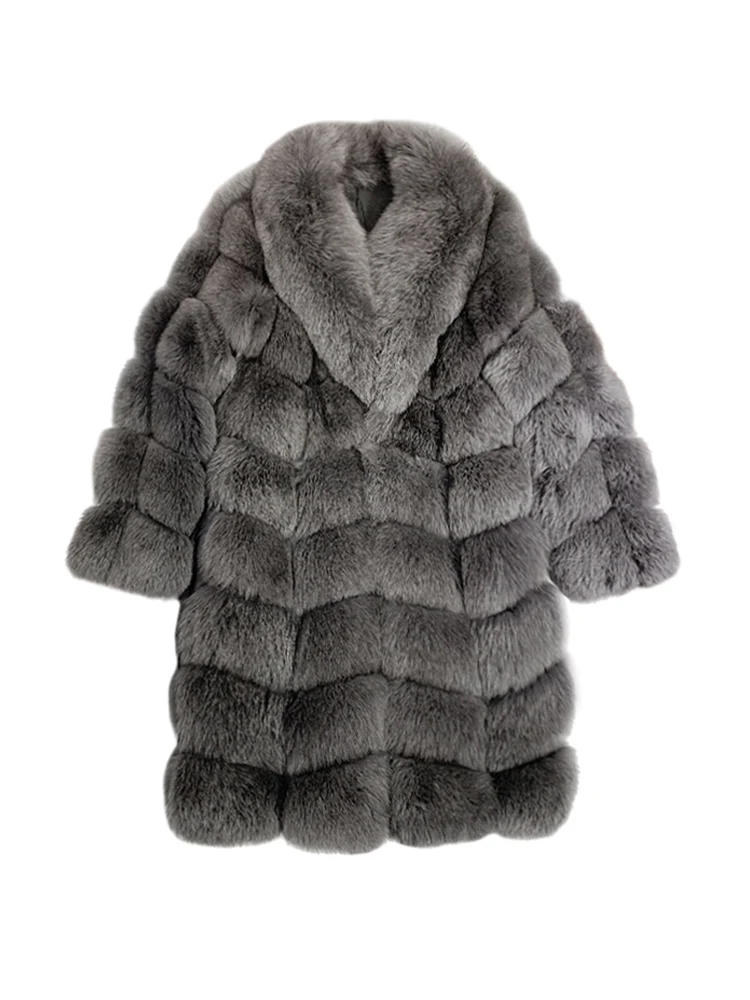 2022 New Arrival Fox Fur Shawl Collar Coats Soild Gary Color Durability and Comfortable Fur Long Coat Men