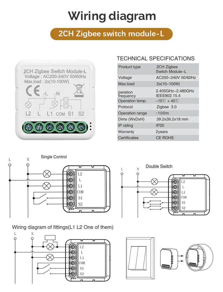 proAMEDEN ZigBee 3.0 Smart Switch 16A Mini Smart Switch WiFi Switch Module compatibel met Alexa en Google Home Assistant (ZigBee, 1/un
