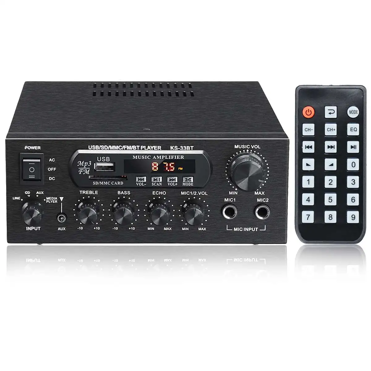 KS-33BT HiFi Digital Amplifier - BT Stereo Amp with USB, AUX, FM