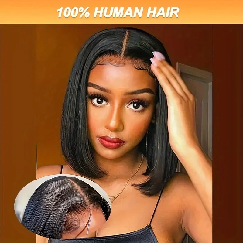 Echthaar Bob Perücke Glueless Vorgezupfte Transparente Lace Perücke_voghion.com