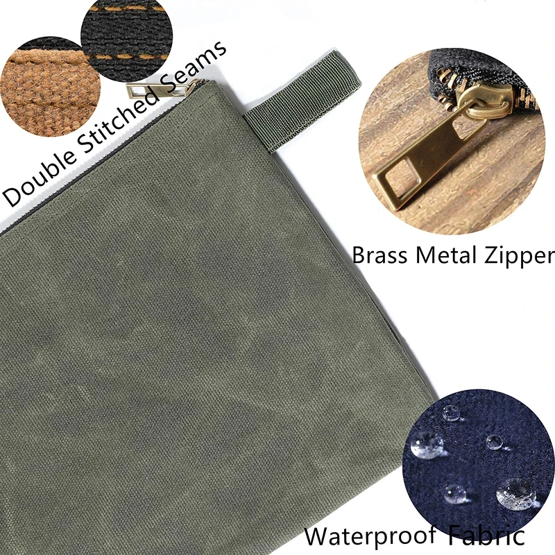 Custom Men's Travel for Toiletry Cosmetic Bag Durable Waterproof Waxed Cotton Canvas with Zipper Closure Features Letter Pattern