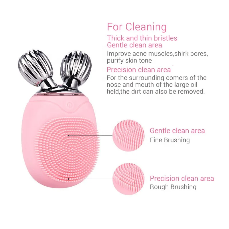 Multifunction Mini Sonic Face Roller Massager Electric Silicone Facial Cleansing Brush