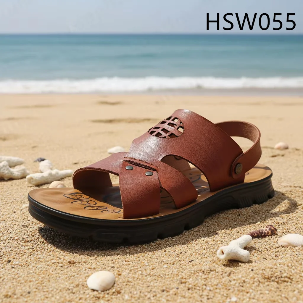 ZYF,factory Price Big Size Available Safety Buckle Strap Sandal Seaside Holiday Peep Toe Style Brown Men Beach Shoes HSW055
