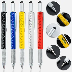 Custom Ballpoint Pen 6 in 1 Wholesale Stylus Ballpoint Pen with Screwdriver Level Calipers Promotional Office Custom Ball Pen