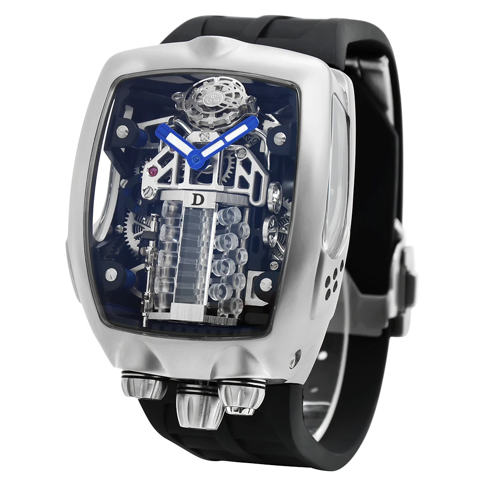 Custom Special Design Luxury Mens Automatic Watch Skeleton Automatic Mechanical Watch with High Grade Silicone Band