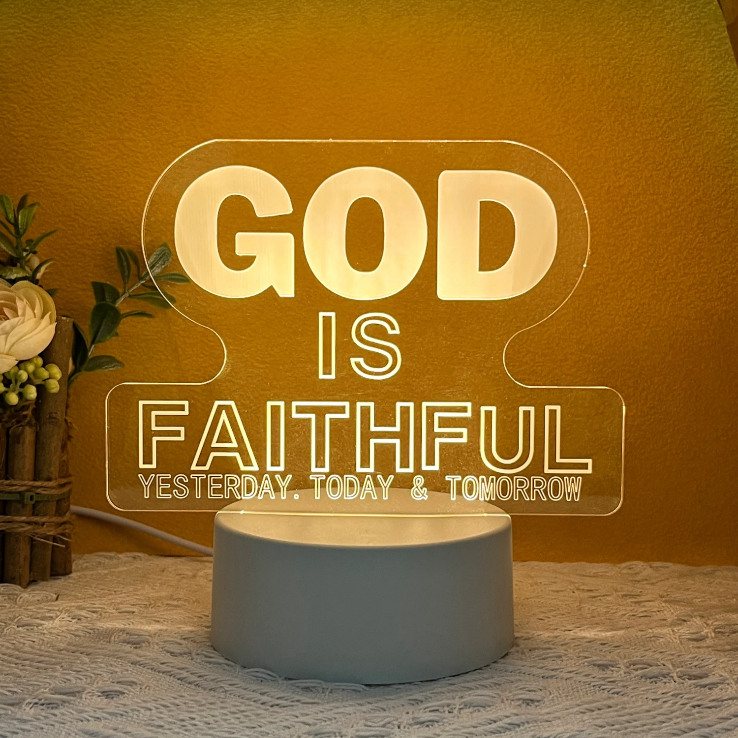 Color Changing Led Lights 3d Optical Acrylic Night Light for Bedroom Bible Christian Gift Usb Table Lamp