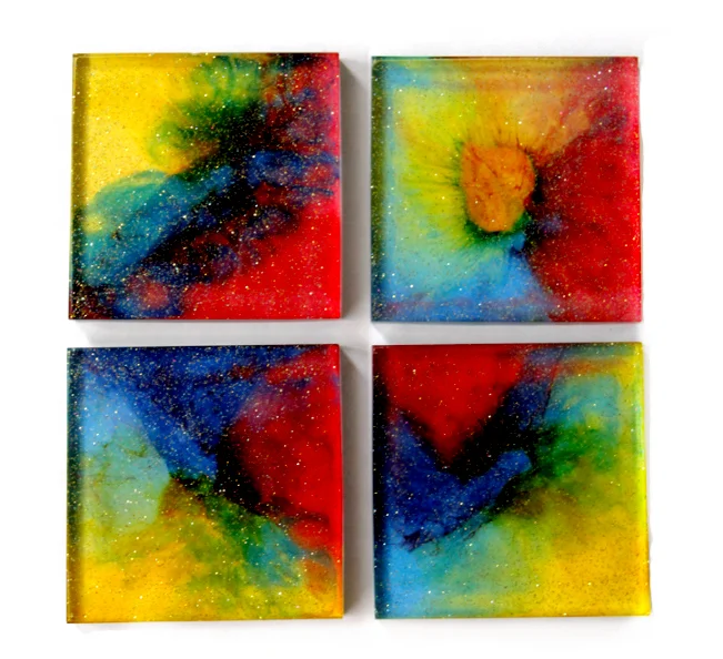 Top Quality Customize Square Round Epoxy Wood Resin Coaster With Holder Set