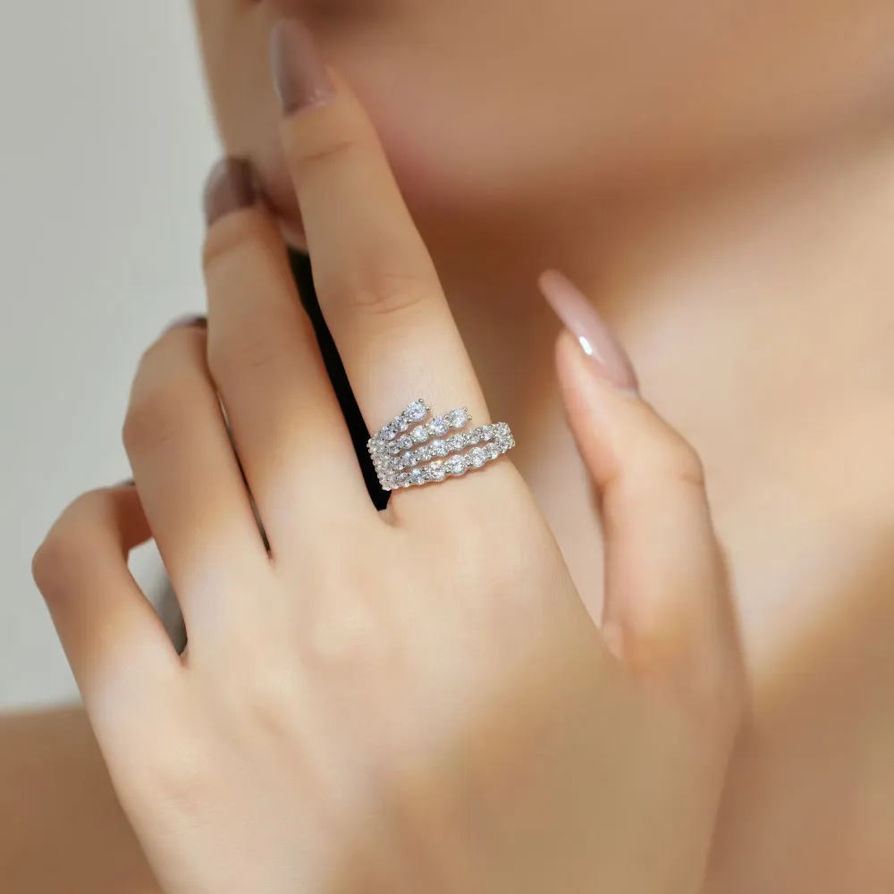 S925 Sterling Silver Niche Ins Fashion Light Luxury Rattan Wrap Women's Snake-Shaped Ring Lab Diamond Silver Fine Ring