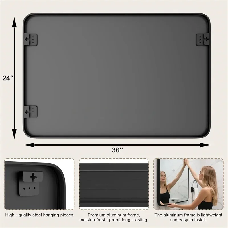 product modern black gold large aluminium alloy framed wall mounted rectangle dressing mirror for home decor-4