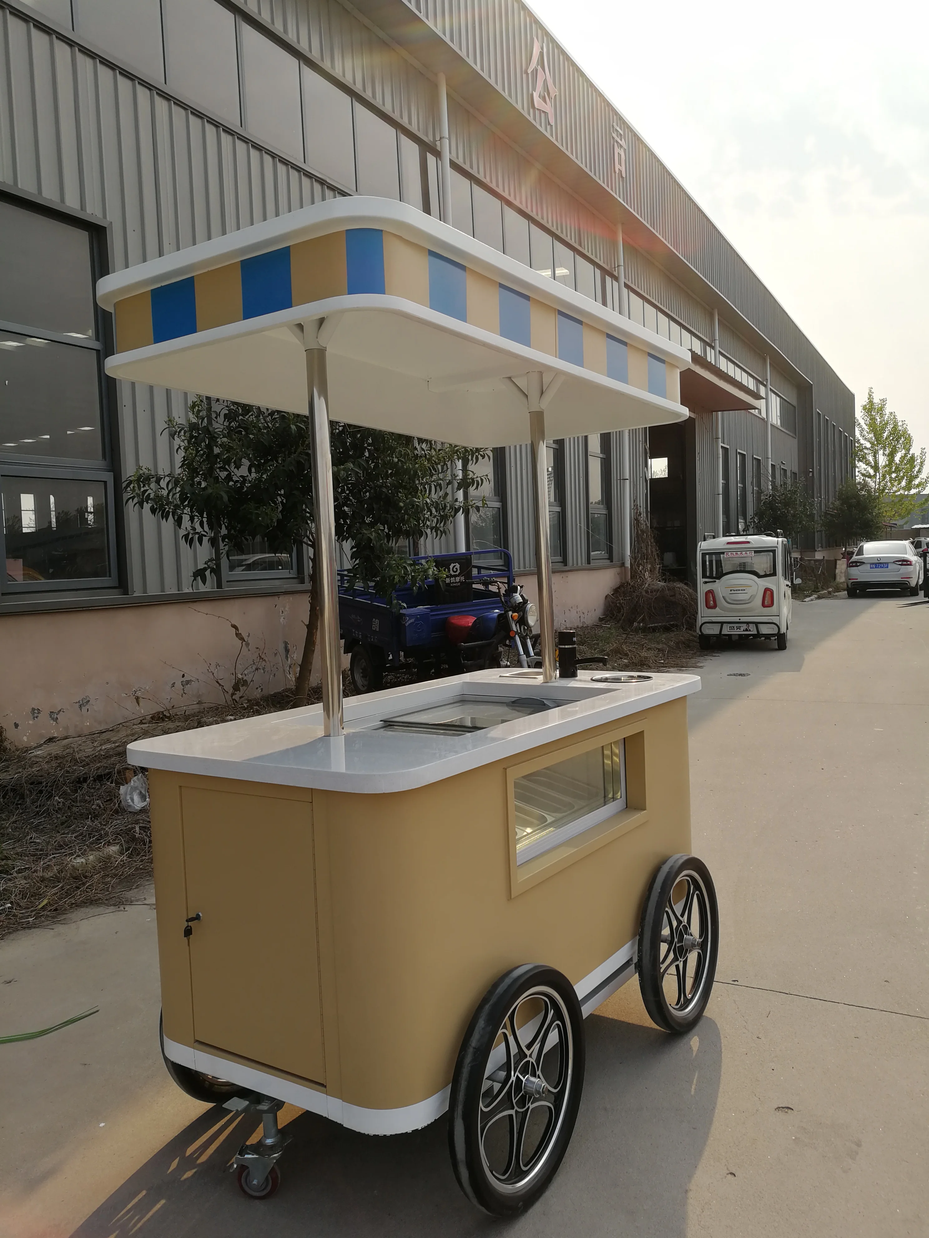 Commerical Mobile Ice Cream Hand Push Cart Gelato Machine Cart