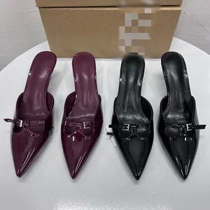 QuiteS Za Women's High Quality PU Leather Pointed Sandals Simple Skinny High-Heeled Shoes with Buckles for Summer