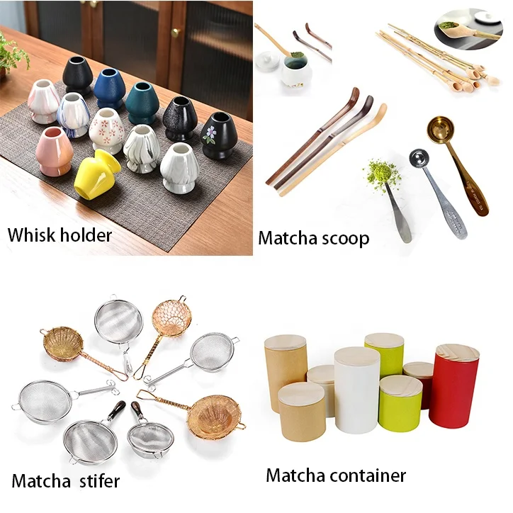 Set Matcha Rose 5 Pièces - Bol, Fouet, Passoire, Cuillère Bambou Et Support - Idéal Cérémonie Du Thé