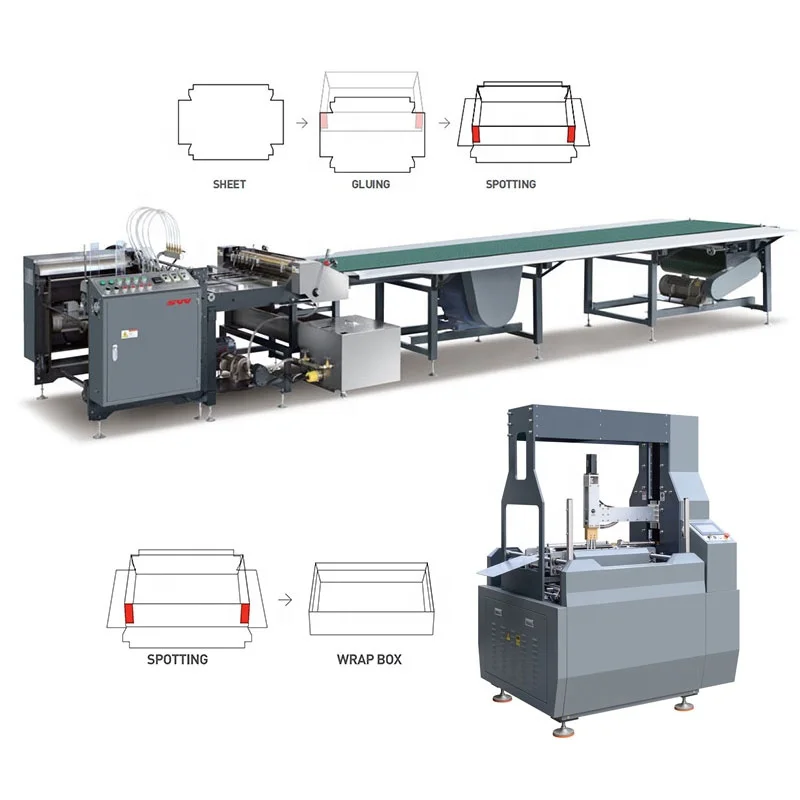 Semi Automatic Rigid Box Gluing Machine for Gift Boxes Paper Feeding + Box Wrapping Forming Machine