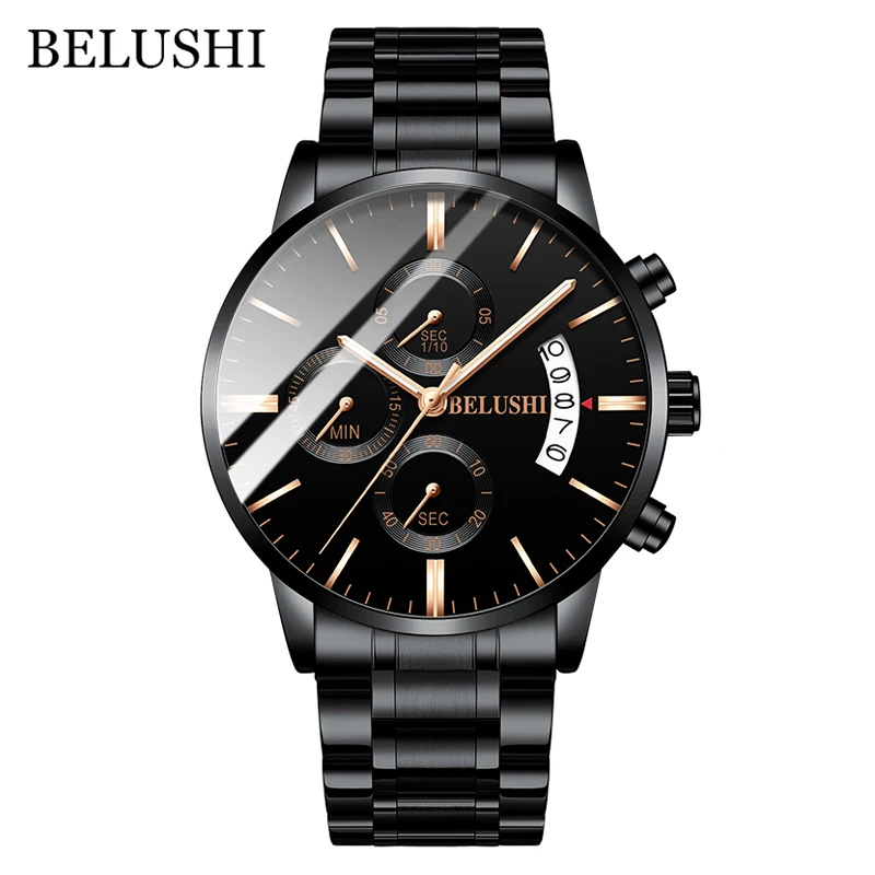 BELUSHI Fashion Men s Quartz Watch Chronograph Sport Men Watches Top Brand Luxury Full Steel Waterproof Clock Male Wristwatch Alibaba