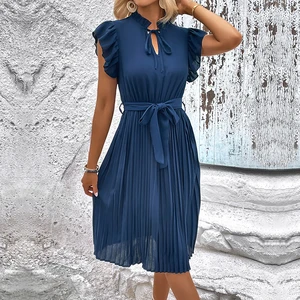 2023 New European and American Cross-border Fashion Pleated Solid Color Dress for Women's Summer