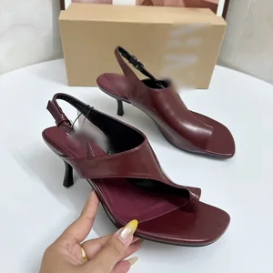 QuiteS Summer's New Trendy High Heels Za Sandals Simple square Toed Flip Toe Sandals Versatile Outer Wear Comfortable for Women