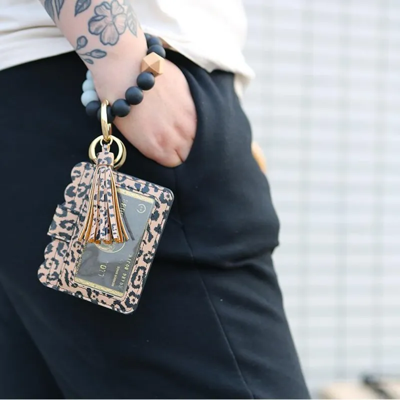 Custom Metal Rubber Key Rings Wristlet Keychain Set Silicone Beaded