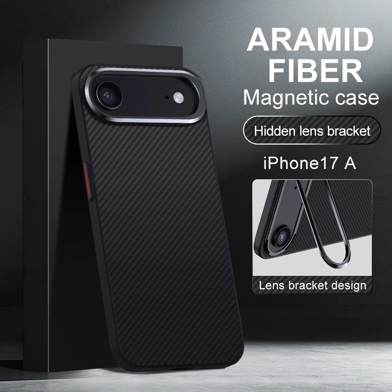 product laudtec aramid fiber phone case strong magnetic camera frame holder business black customized for iphone air 17 pro max sjk1099-2
