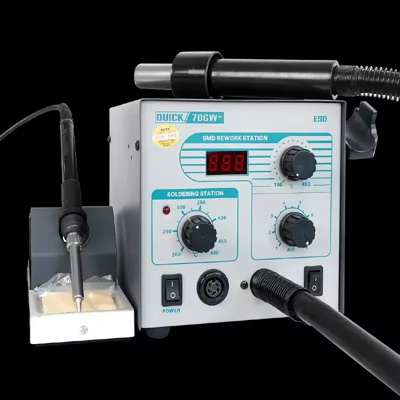 QUICK 706W+ 2 in 1 Rework Soldering Station/Eu Plug Lead Free Digital Electronic Bga Rework Soldering Station Hand Hot Air Gun