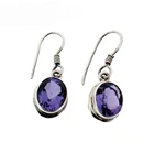 Bezel Setting 925 Silver Purple Zircon Earring Charming Royal Women Oval Amethyst Dangle Drop Earrings Hook
