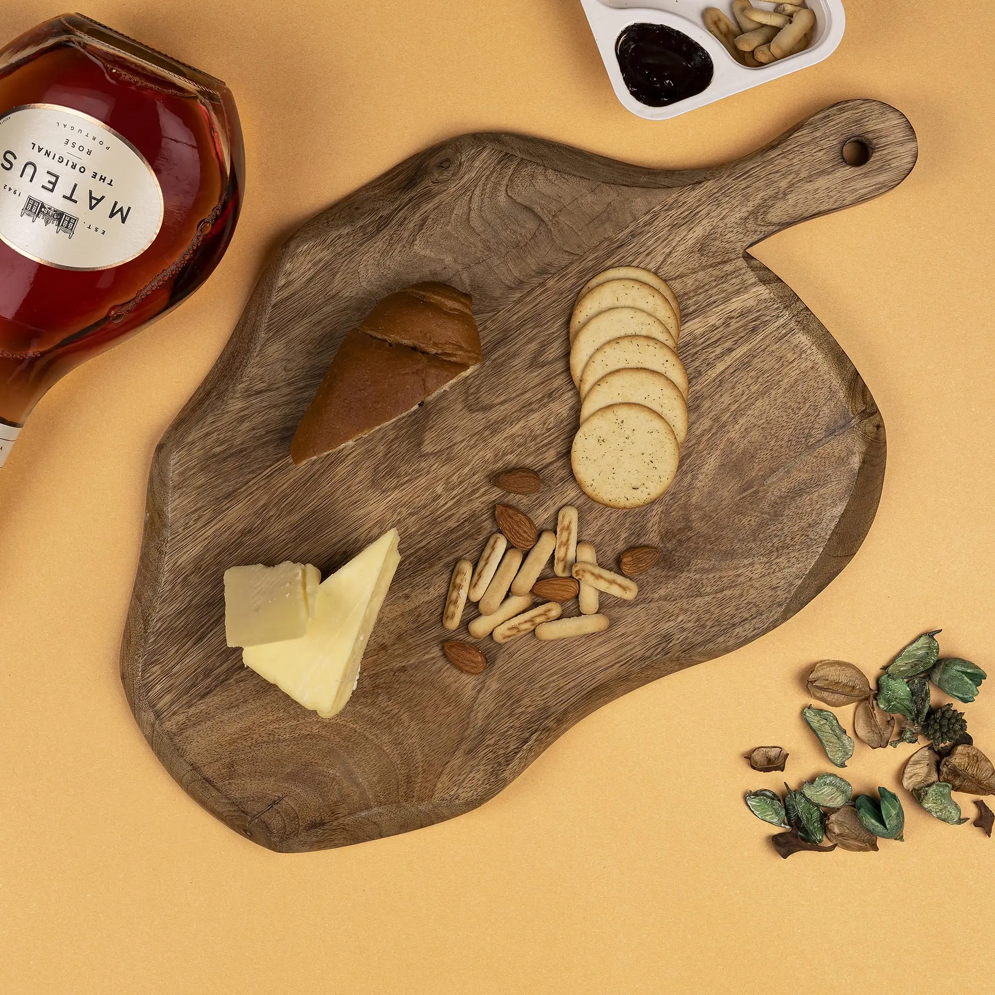 product charcuterie board with handle acacia wood live edge rustic wooden serving tray for cheese snacks farmhouse kitchen decor-7
