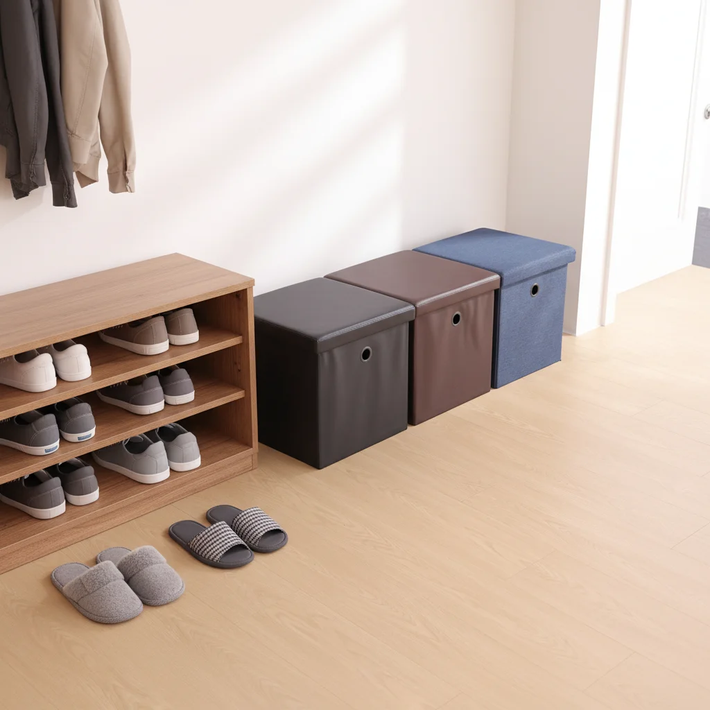 HStex Modern Foldable Fabric Storage Stool With Space Saving Design for Bedroom and Living Room