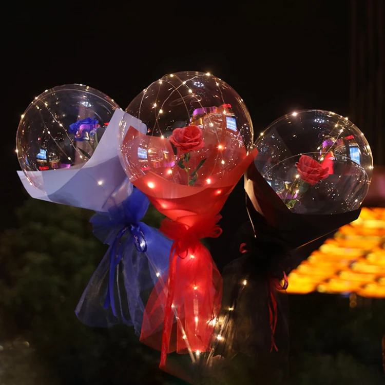 Rose Flower Transparent Bobo Balloon With Led Lights Valentine's Day Led  Luminous Couple Confession Balloon - Buy Bobo Balloons