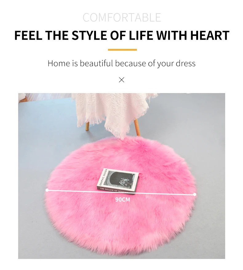 Round Pink Faux Fur Rugs Bedroom Washable Long Hair Soft Fluffy Seat