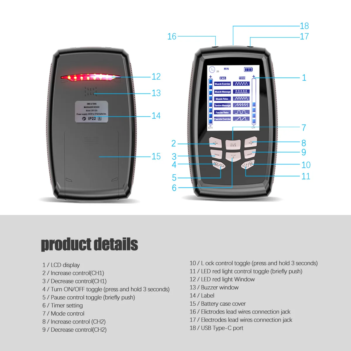 Health & medical supplies TENS Machine Muscle Stimulator Pain Ems Muscle Stimulator physiotherapy equipment rehabilitation