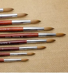 Оптовая цена, красная деревянная ручка, 100% чистая кисть Kolinsky, соболиный ворс, акриловая кисть для ногтей