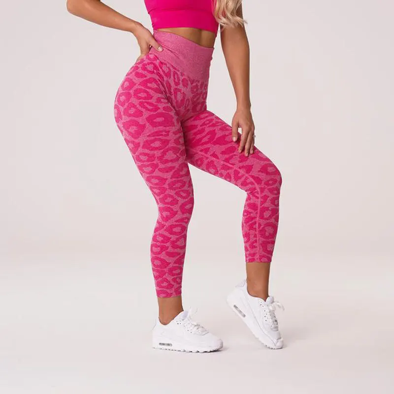 2022 Custom Logo High Waisted Gym Workout Seamless Leopard Leggings Squat Proof Camo Scrunch Butt Leggings For Women