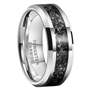 Coolstyle Jewelry 8mm Beveled Edges Mens Womens Fashion Engagement Wedding Band Titanium Shavings Inlay Tungsten Carbide Rings