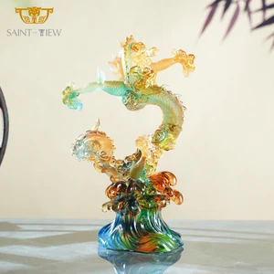 Graceful Dragon Crystal Glass Sculpture Authentic Chinese Art Piece for Elegant Home Decor