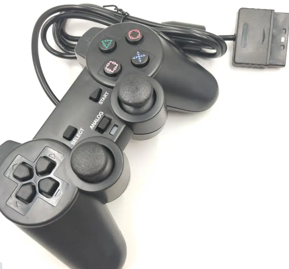 Black Wired Controller for PS2 Dual Vibration Joystick Gamepad