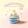 Blue striped cup, white ice cream