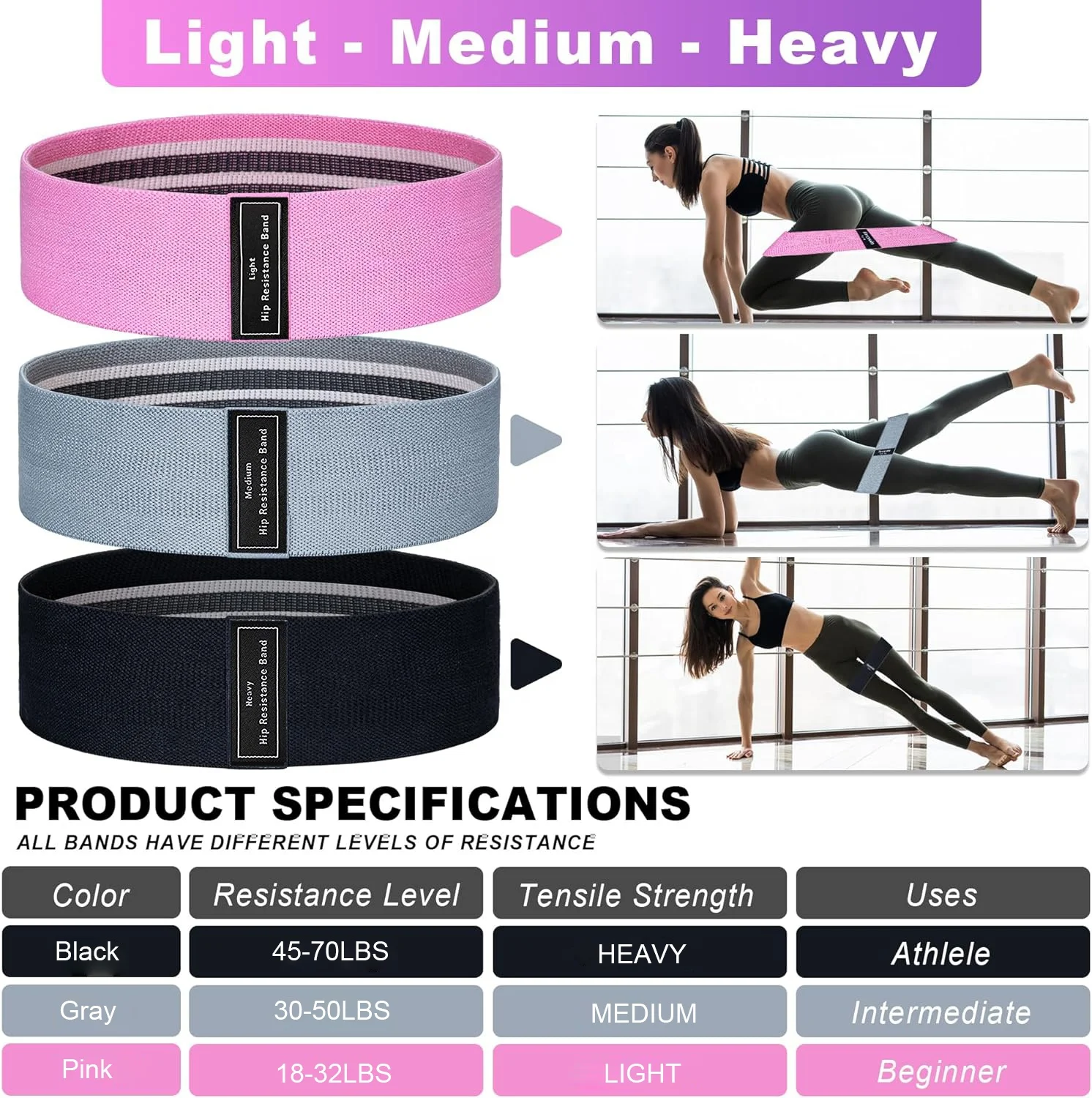 Factory Fabric Polyester Latex Hip Booty Resistance Bands Stretching Yoga  Gym Workout Exercise Fitness Bands Gym Equipment