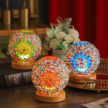 Turkish Wholesome Luxury Glass Table Lamp with Remote Control Mosaic Night Light New Home Decor for Bedroom Atmosphere