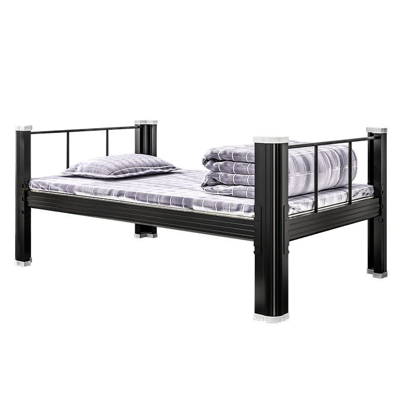 Steel Single Bed Staff Dormitory  Bed Student Apartment Loft Bed Iron Frame  Bed with Bed Board
