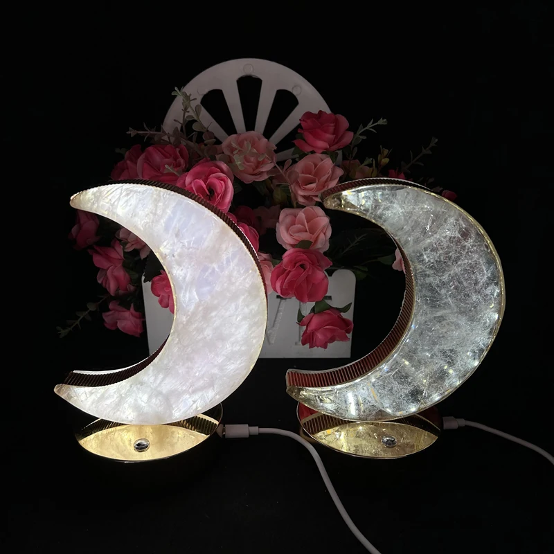 Moon Shape Crystal Touch Button Lamp  Healing Stone  Crystal Moon Lamps for Decoration