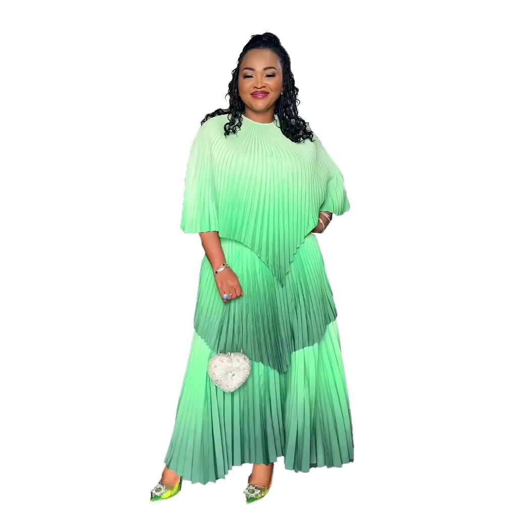 Bargain Green Mix African Print Dress Pleat Dresses Women Lady Elegant Plus  Size African Gradient Ramp African Dress