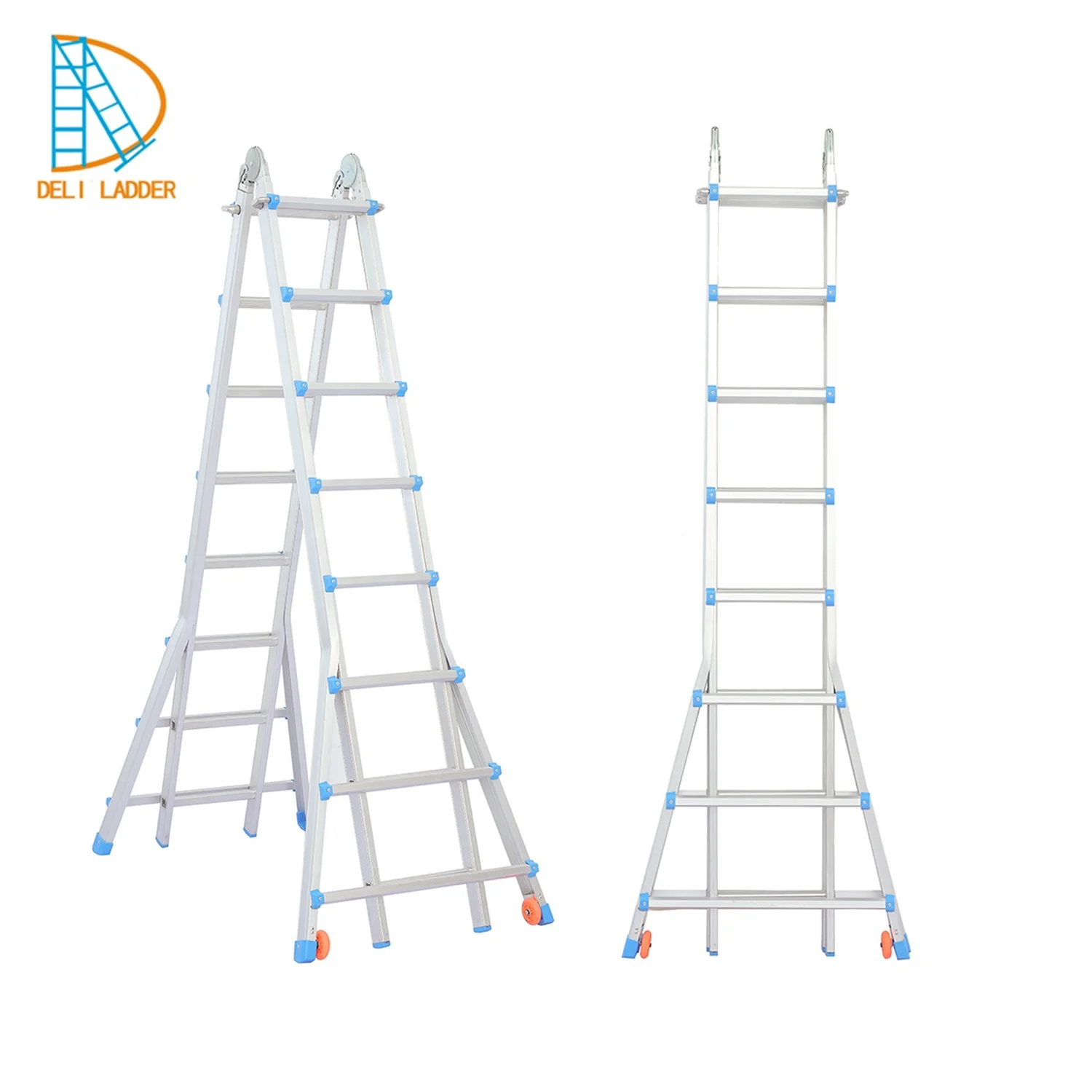 DELILADDER Multipurpose Big Hinge 4x7 Folding Step Ladders Retractable Multipurpose Aluminium Ladder