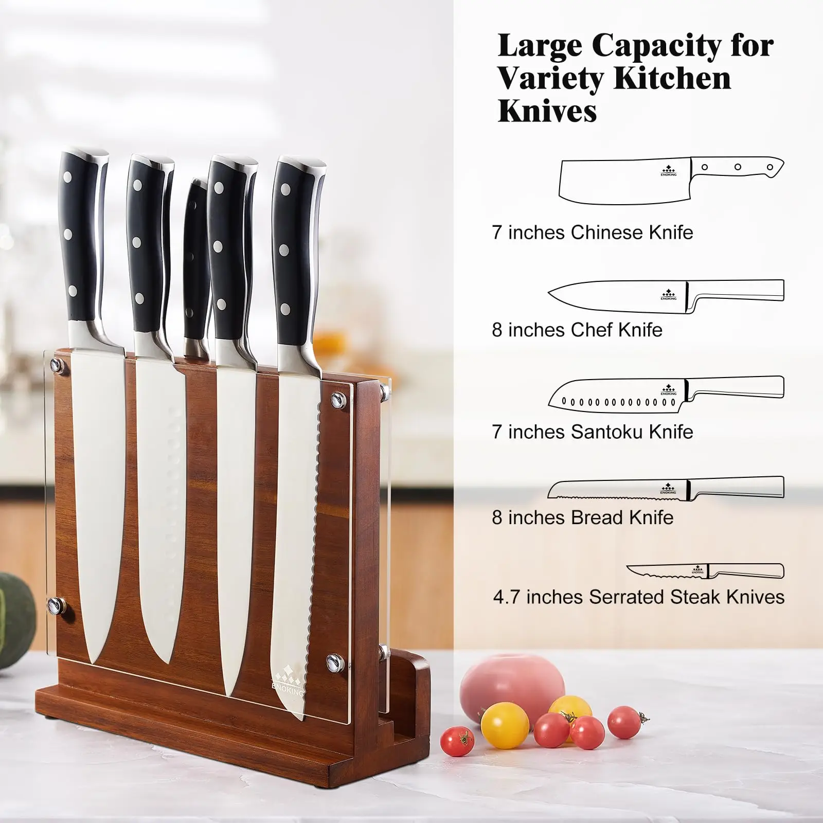 Magnetic Knife Block with Acrylic Shield, Double Side Kitchen Knife Holder Without Knives- Acacia Wood Universal Storage