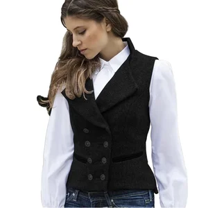 Women's Vintage Herringbone Print Blazers Double-Breasted Slim-Fit Single Breasted Closure V-Neck Plus Size Printed for Spring