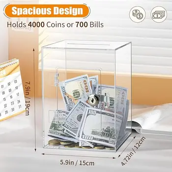Geldbesparende doos, spaarpot met teller | Herbruikbare acryl houten zilveren pot, multifunctionele spaarpot met spaardoel, decoratieve geldbank voor