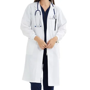Women's Lab Coats Snap Closure 4 Pockets Elastic Cuffs Professional Medicas Long Sleeve Labcoats Scientist College