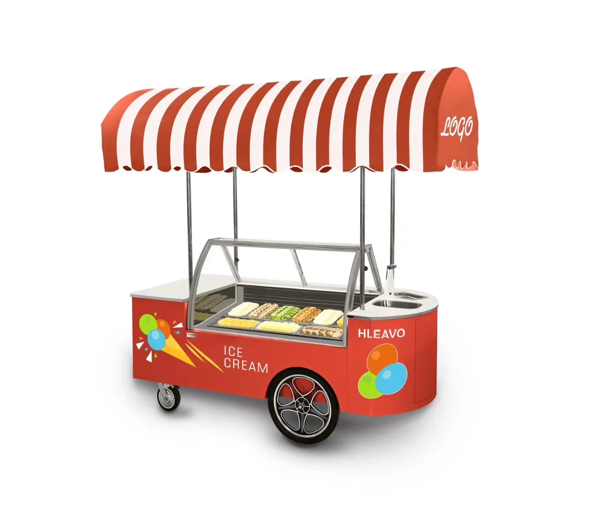 12 Pans Ice Cream Cart With Freezer Refrigerator Vending Cart For Ice
