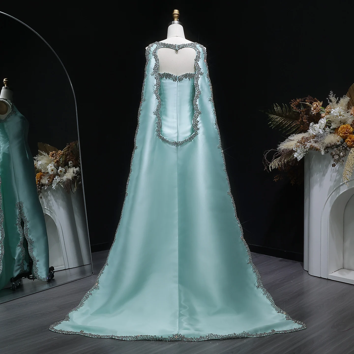 Sharon Said SS503 Elegant Mint Green Arabic Mermaid Evening Dress with Cape  Side Slit Women's Wedding Party Gowns| Alibaba.com